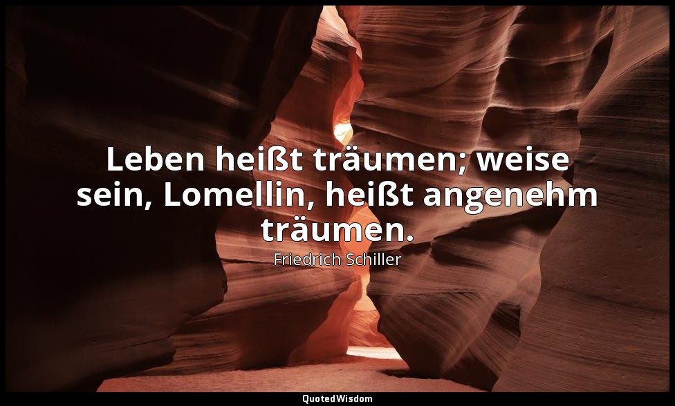 "Leben heißt träumen; weise sein, Lomellin, heißt angenehm träumen." - Die Versc — Friedrich Schiller