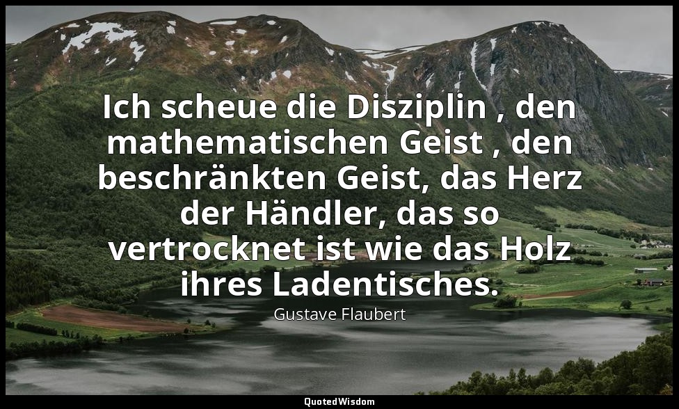 Ich scheue die Disziplin , den mathematischen Geist , den beschränkten Geist, da — Gustave Flaubert