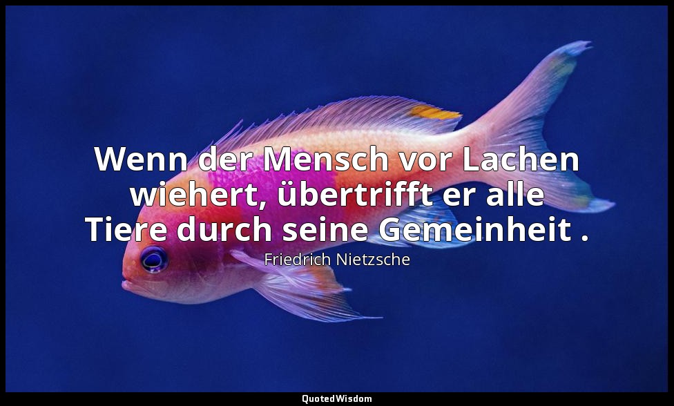 "Wenn der Mensch vor Lachen wiehert, übertrifft er alle Tiere durch seine Gemein — Friedrich Nietzsche