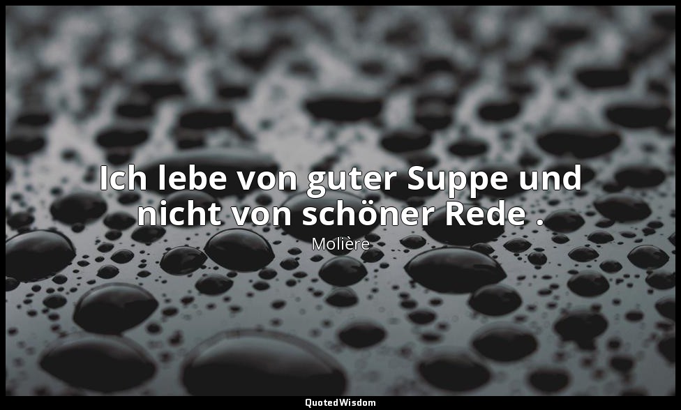 Ich lebe von guter Suppe und nicht von schöner Rede . — Molière