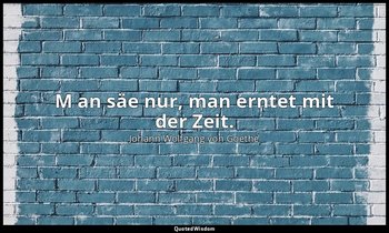 " M an säe nur, man erntet mit der Zeit." – Faust II, Vers 6605 / Mephistopheles — Johann Wolfgang von Goethe
