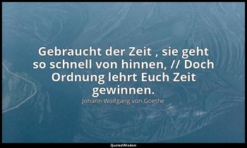 "Gebraucht der Zeit , sie geht so schnell von hinnen, // Doch Ordnung lehrt Euch — Johann Wolfgang von Goethe