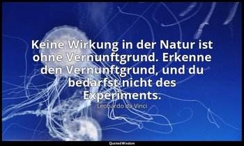 "Keine Wirkung in der Natur ist ohne Vernunftgrund. Erkenne den Vernunftgrund, u — Leonardo da Vinci