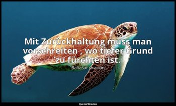"Mit Zurückhaltung muss man vorschreiten , wo tiefer Grund zu fürchten ist." — Baltasar Gracián