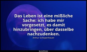 "Das Leben ist eine mißliche Sache: ich habe mir vorgesetzt, es damit hinzubring — Arthur Schopenhauer