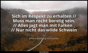 "Sich im Respekt zu erhalten // Muss man recht borstig sein. // Alles jagt man m — Johann Wolfgang von Goethe
