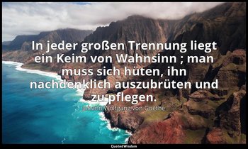 "In jeder großen Trennung liegt ein Keim von Wahnsinn ; man muss sich hüten, ihn — Johann Wolfgang von Goethe