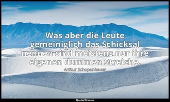 "Was aber die Leute gemeiniglich das Schicksal nennen sind meistens nur ihre eig — Arthur Schopenhauer