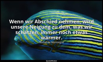 "Wenn wir Abschied nehmen, wird unsere Neigung zu dem, was wir schätzen, immer n — Michel de Montaigne