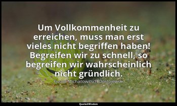 "Um Vollkommenheit zu erreichen, muss man erst vieles nicht begriffen haben! Beg — Fjodor Michailowitsch Dostojewski