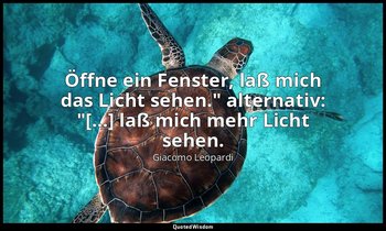 "Öffne ein Fenster, laß mich das Licht sehen." alternativ: "[…] laß mich mehr Li — Giacomo Leopardi