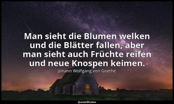 " Man sieht die Blumen welken und die Blätter fallen, aber man sieht auch Frücht — Johann Wolfgang von Goethe