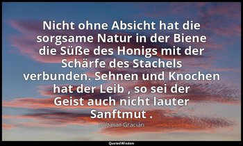 "Nicht ohne Absicht hat die sorgsame Natur in der Biene die Süße des Honigs mit  — Baltasar Gracián