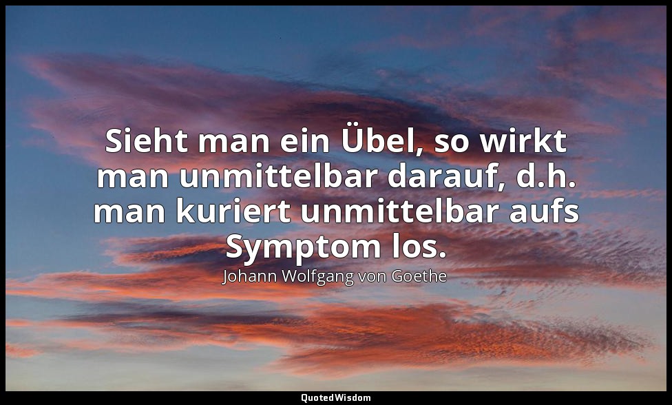 "Sieht man ein Übel, so wirkt man unmittelbar darauf, d.h. man kuriert unmittelb — Johann Wolfgang von Goethe