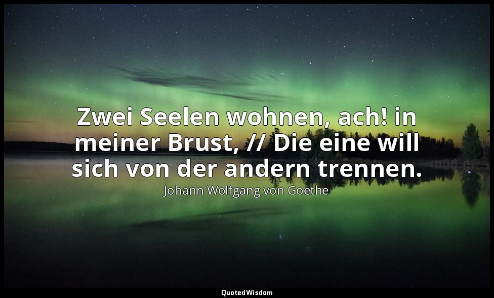 "Zwei Seelen wohnen, ach! in meiner Brust, // Die eine will sich von der andern  — Johann Wolfgang von Goethe
