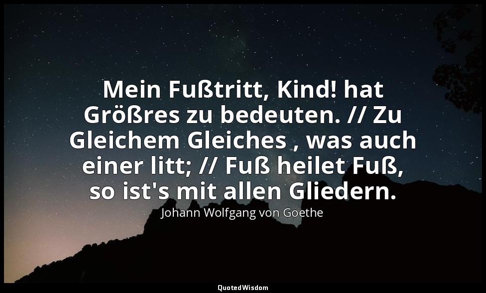 "Mein Fußtritt, Kind! hat Größres zu bedeuten. // Zu Gleichem Gleiches , was auc — Johann Wolfgang von Goethe