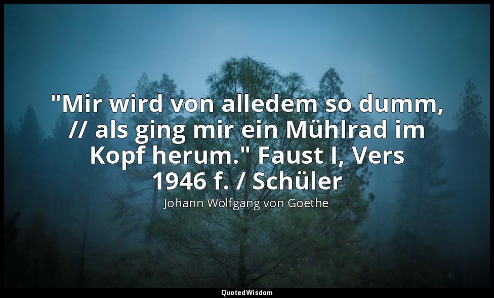 "Mir wird von alledem so dumm, // als ging mir ein Mühlrad im Kopf herum." Faust — Johann Wolfgang von Goethe