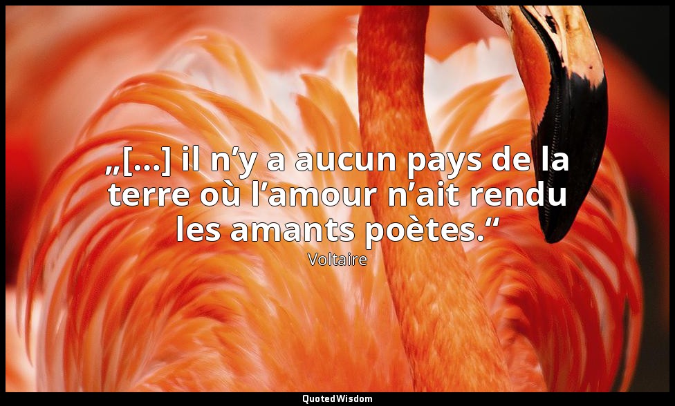 „[…] il n’y a aucun pays de la terre où l’amour n’ait rendu les amants poètes.“ — Voltaire