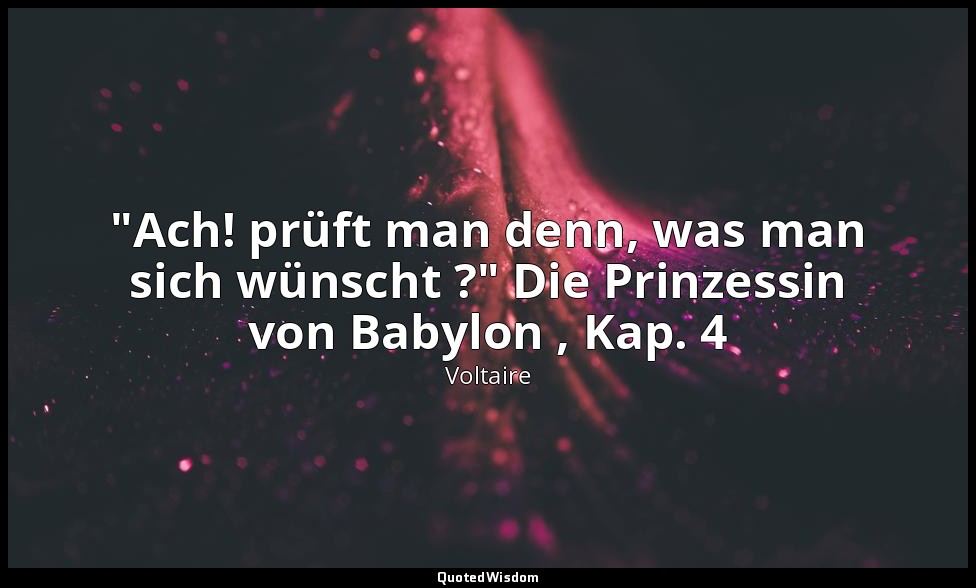 "Ach! prüft man denn, was man sich wünscht ?" Die Prinzessin von Babylon , Kap.  — Voltaire