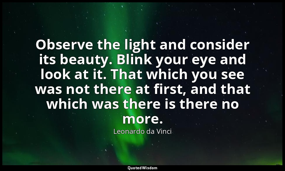 Observe the light and consider its beauty. Blink your eye and look at it. That w — Leonardo da Vinci