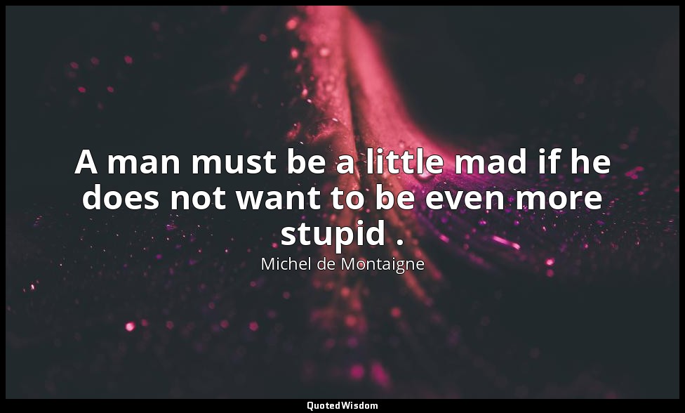 A man must be a little mad if he does not want to be even more stupid . — Michel de Montaigne
