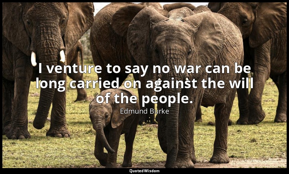 I venture to say no war can be long carried on against the will of the people. — Edmund Burke