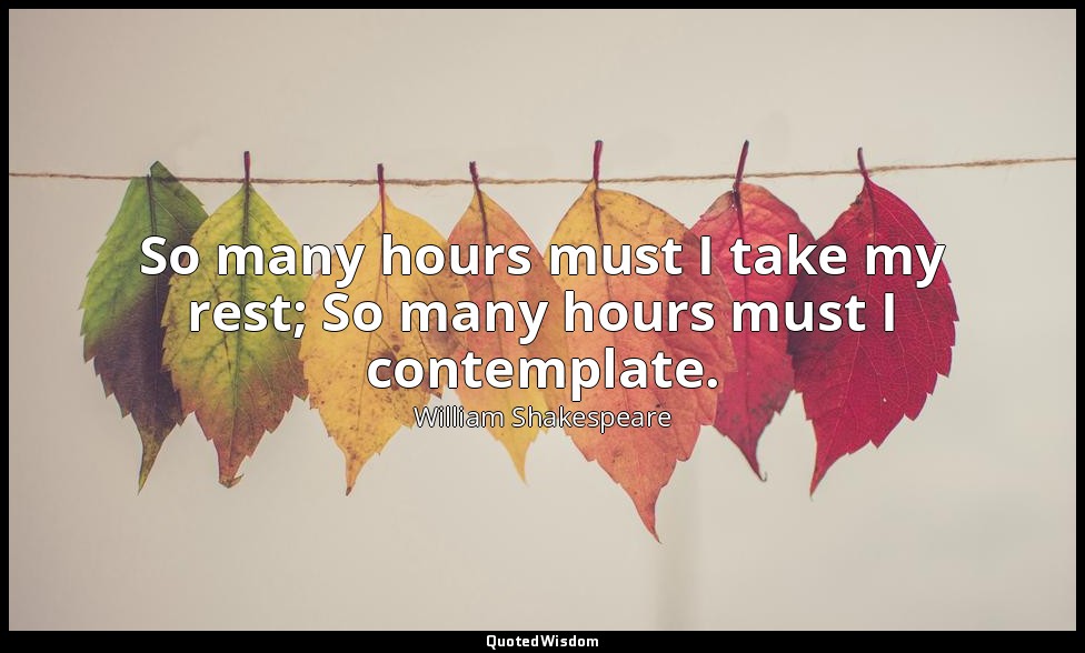 So many hours must I take my rest; So many hours must I contemplate. — William Shakespeare