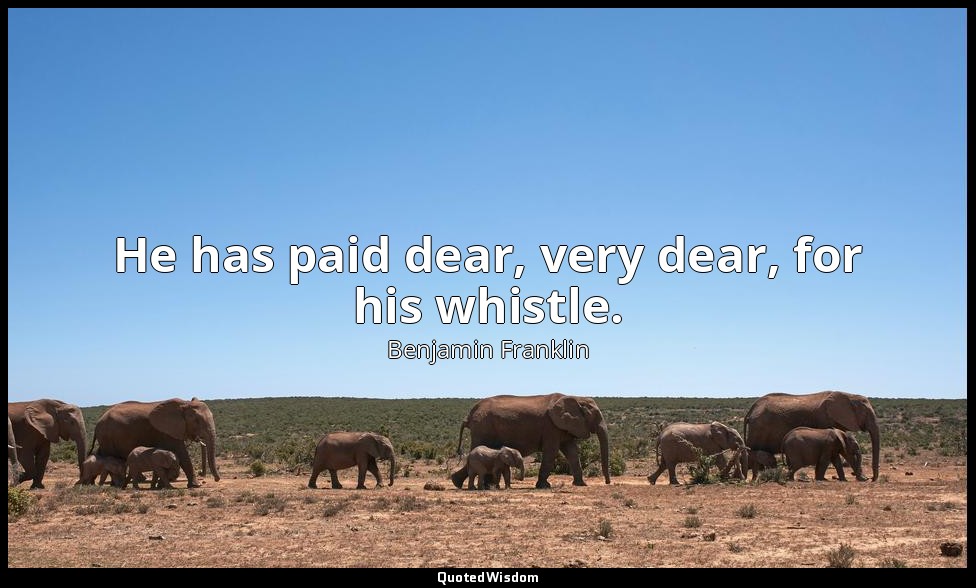 He has paid dear, very dear, for his whistle. — Benjamin Franklin