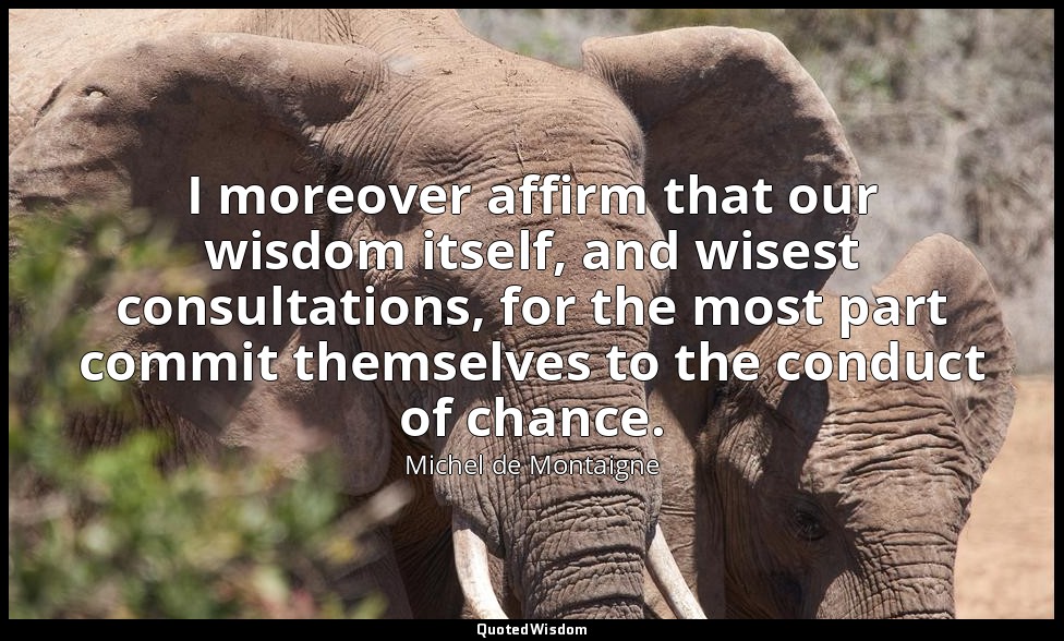 I moreover affirm that our wisdom itself, and wisest consultations, for the most — Michel de Montaigne