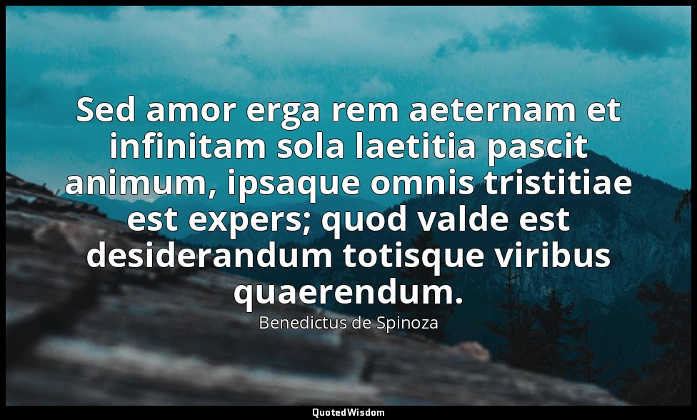 Sed amor erga rem aeternam et infinitam sola laetitia pascit animum, ipsaque omn — Benedictus de Spinoza