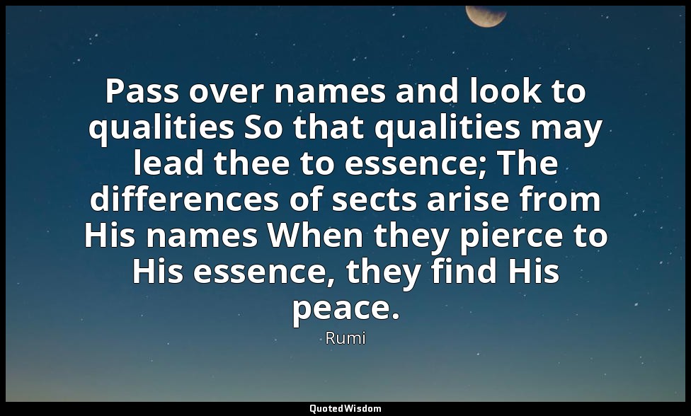 Pass over names and look to qualities So that qualities may lead thee to essence — Rumi