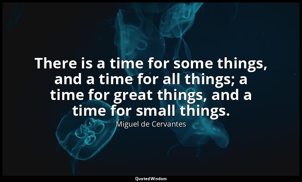 There is a time for some things, and a time for all things; a time for great thi — Miguel de Cervantes