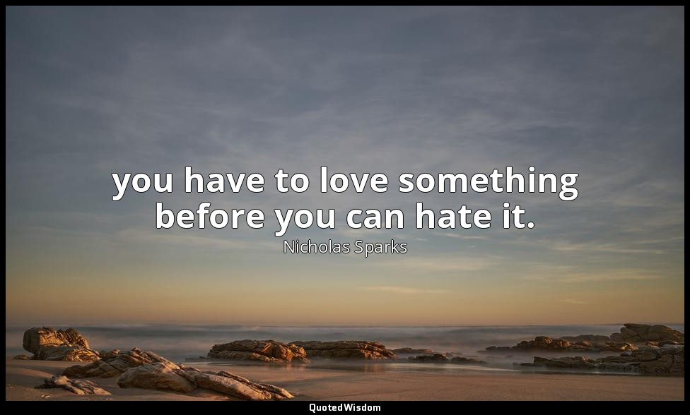 you have to love something before you can hate it. — Nicholas Sparks