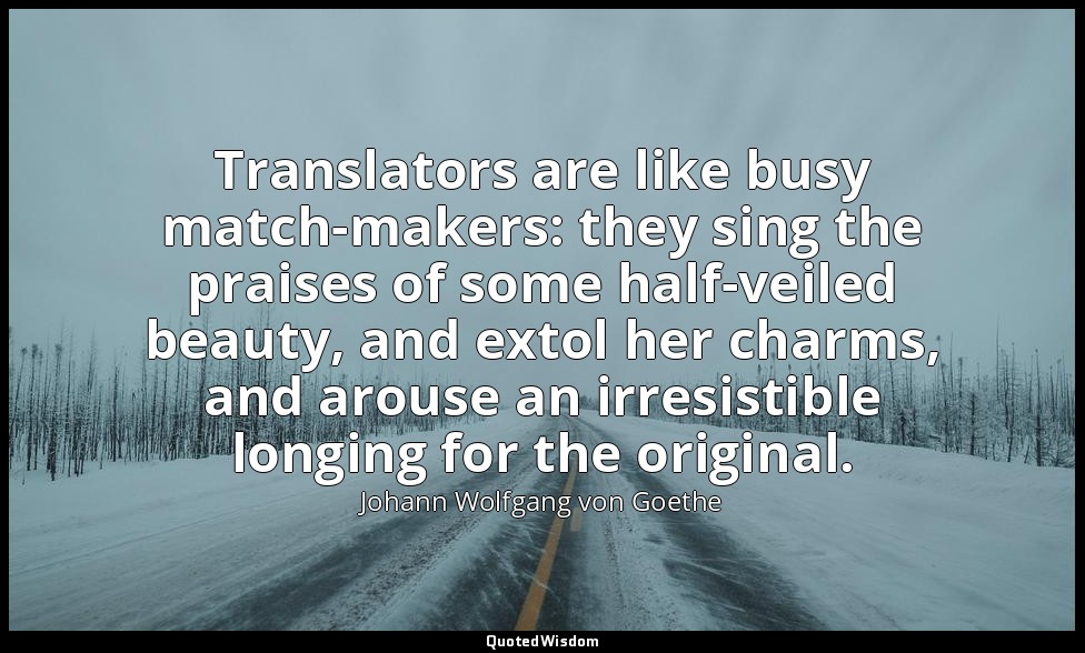 Translators are like busy match-makers: they sing the praises of some half-veile — Johann Wolfgang von Goethe