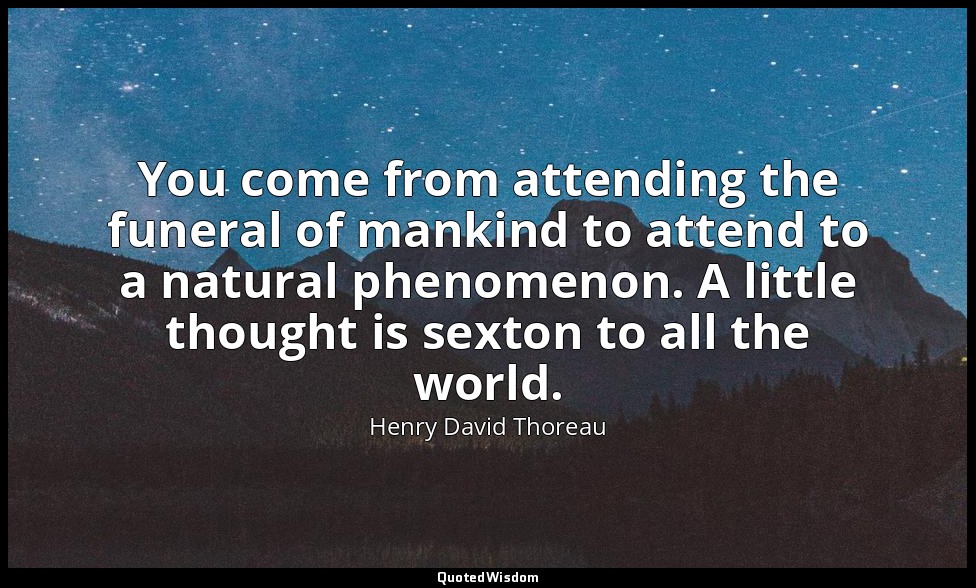 You come from attending the funeral of mankind to attend to a natural phenomenon — Henry David Thoreau