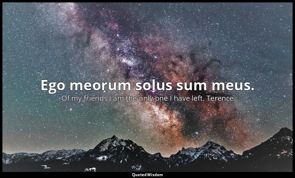 Ego meorum solus sum meus. — Of my friends I am the only one I have left. Terence