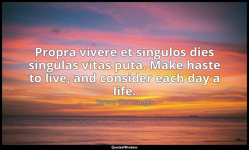 Propra vivere et singulos dies singulas vitas puta. Make haste to live, and cons — Seneca the Younger
