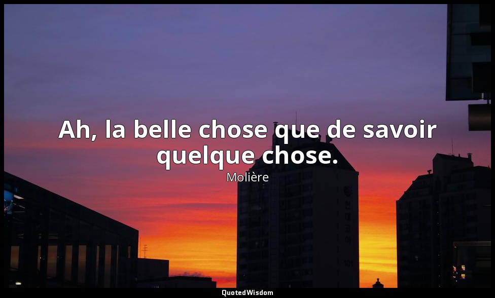 Ah, la belle chose que de savoir quelque chose. — Molière