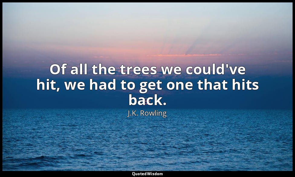 Of all the trees we could've hit, we had to get one that hits back. — J.K. Rowling