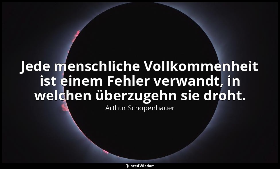 Jede menschliche Vollkommenheit ist einem Fehler verwandt, in welchen überzugehn — Arthur Schopenhauer