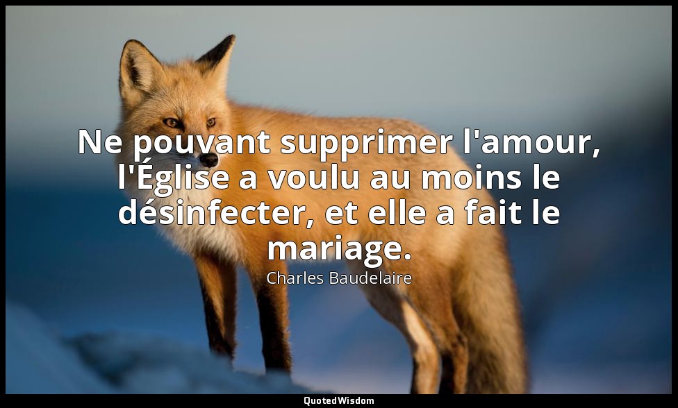 Ne pouvant supprimer l'amour, l'Église a voulu au moins le désinfecter, et elle  — Charles Baudelaire