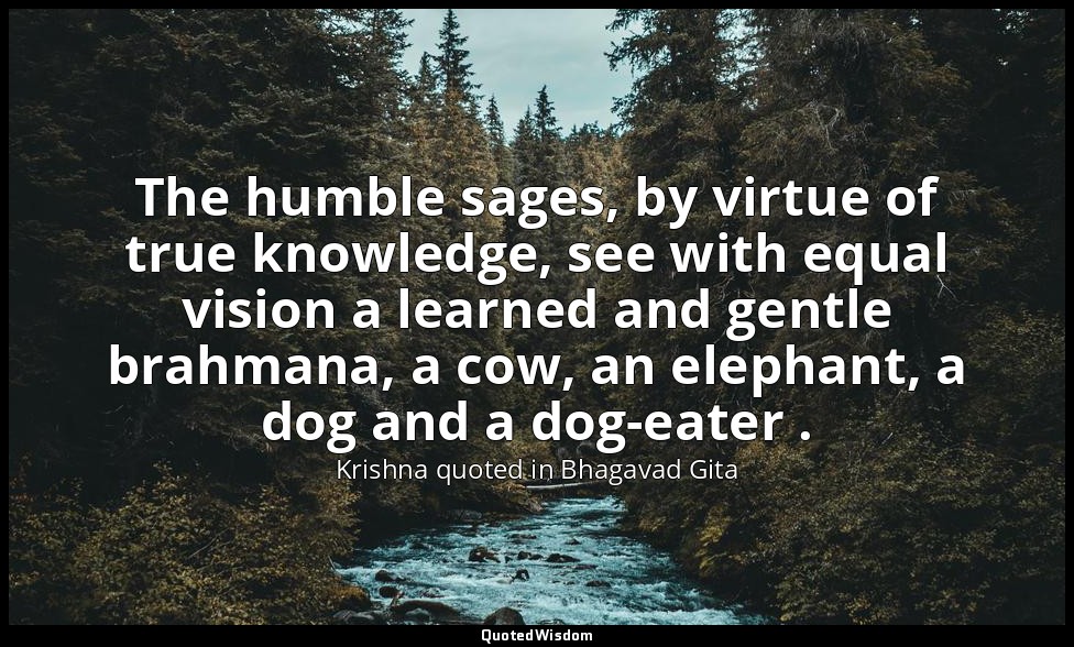 The humble sages, by virtue of true knowledge, see with equal vision a learned a — Krishna quoted in Bhagavad Gita
