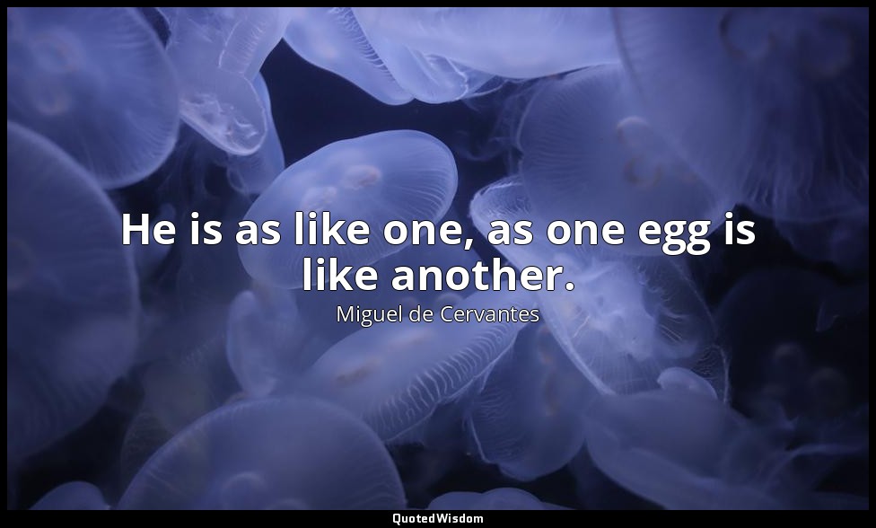 He is as like one, as one egg is like another. — Miguel de Cervantes