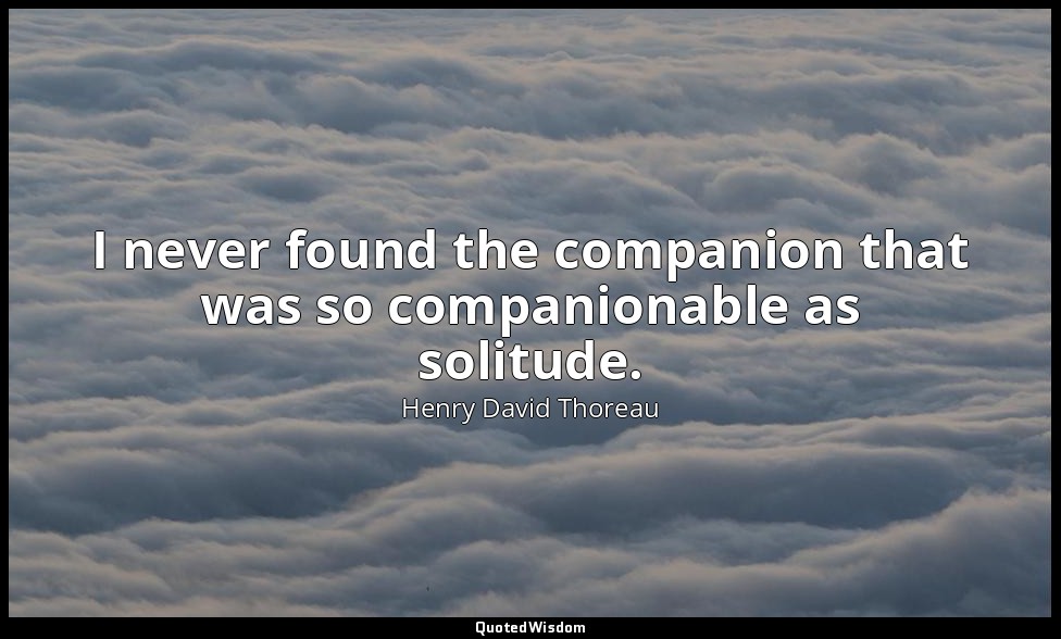 I never found the companion that was so companionable as solitude. — Henry David Thoreau