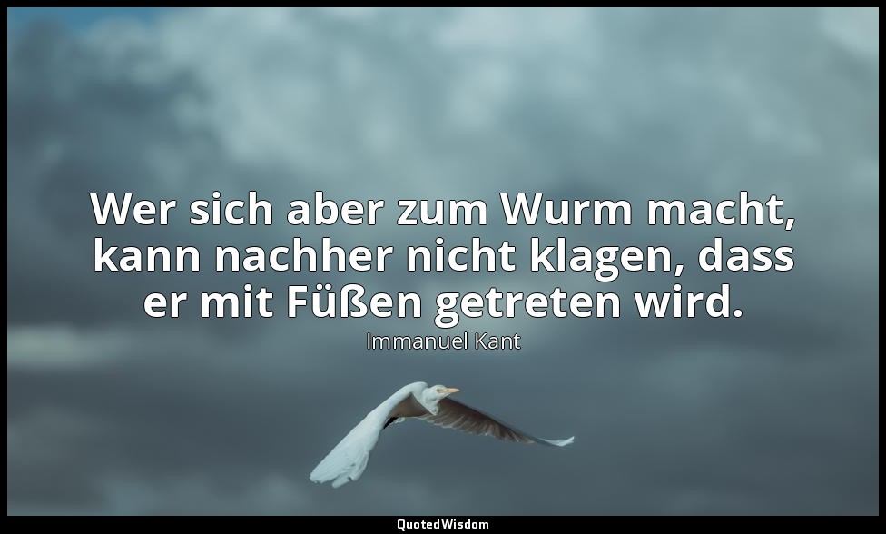 Wer sich aber zum Wurm macht, kann nachher nicht klagen, dass er mit Füßen getre — Immanuel Kant