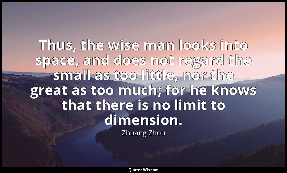 Thus, the wise man looks into space, and does not regard the small as too little — Zhuang Zhou
