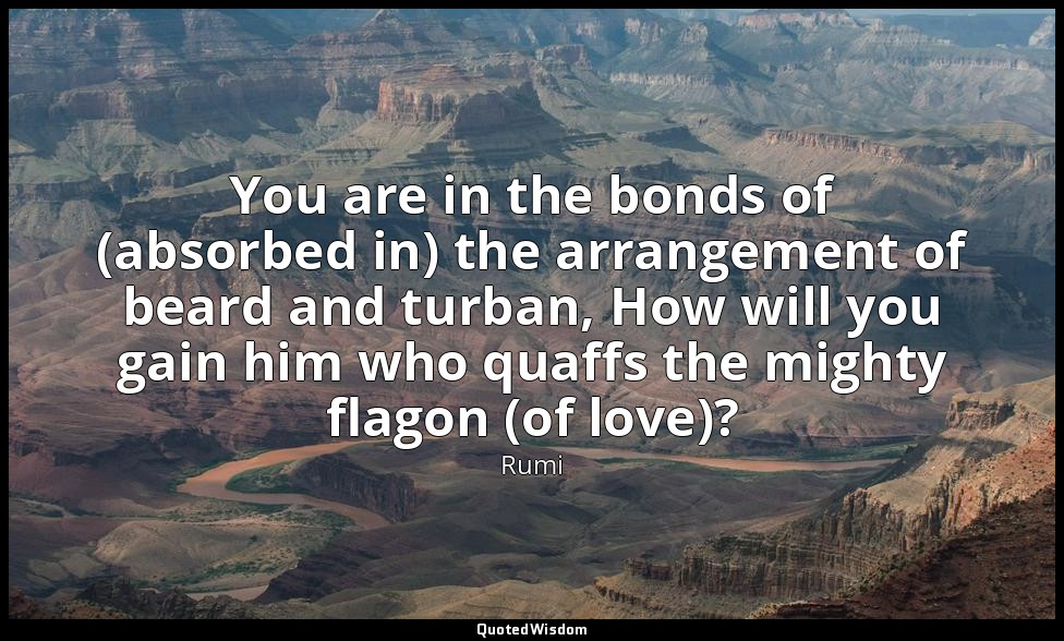You are in the bonds of (absorbed in) the arrangement of beard and turban, How w — Rumi