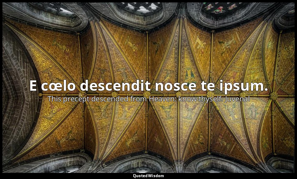 E cœlo descendit nosce te ipsum. — This precept descended from Heaven: know thyself. Juvenal