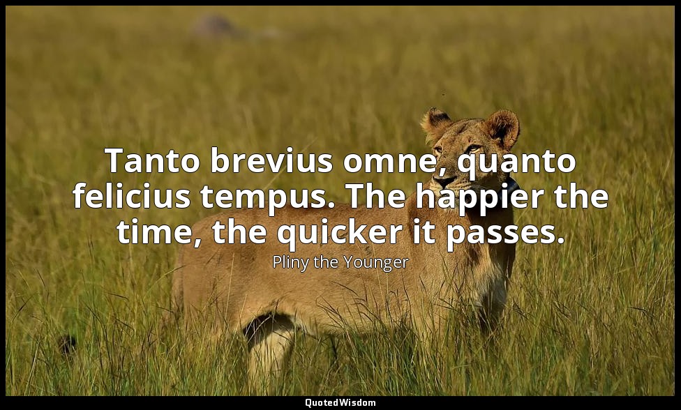 Tanto brevius omne, quanto felicius tempus. The happier the time, the quicker it — Pliny the Younger
