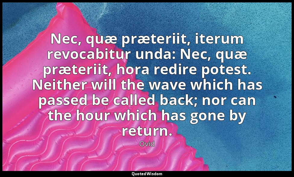 Nec, quæ præteriit, iterum revocabitur unda: Nec, quæ præteriit, hora redire pot — Ovid